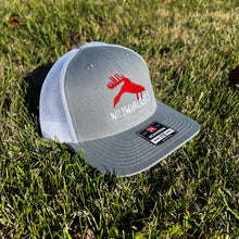 Load image into Gallery viewer, Heather Grey/White with Red Logo Snapback