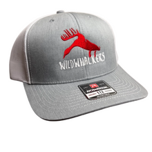 Load image into Gallery viewer, Heather Grey/White with Red Logo Snapback
